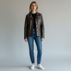 Vintage Brown Leather Field Jacket – Women’s Size Medium – Utility Pocket Design